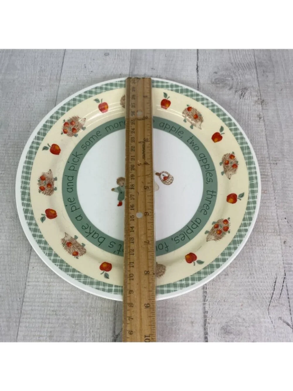 Corelle Red APPLE Hedgehog Break Chip Resistant Green Woven Lunch Plates Set 4